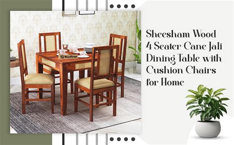 WOODSTAGE Sheesham Wood 4 Seater Cane Jali Dining Table with 4 Cushion ...