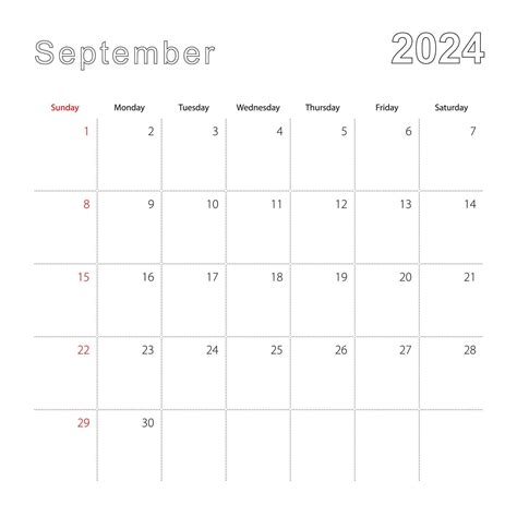 sencillo pared calendario para septiembre 2024 con punteado líneas. el ...