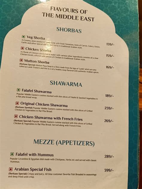 Menu at Barkaas Arabic Restaurant, Kolkata