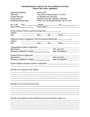 Fillable Online salisbury maryland summer center for the arts form Fax ...