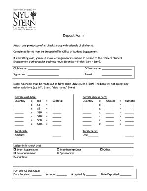 Fillable Online stern nyu Deposit Form - NYU Stern School of Business ...