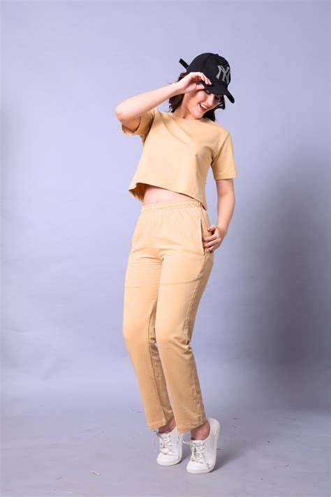 Beige Women Co-Ord Set - Crop Top with Joggers – Lazy Lush
