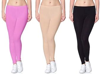 Buy Lili Women's Bio-Wash Ankle Length Legging (S, Pack of 3, Baby Pink ...
