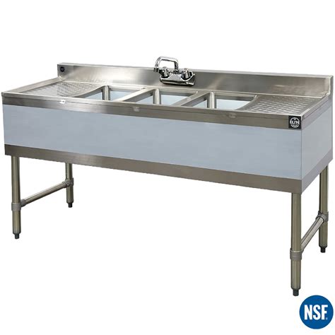 60 in. 3 Compartment Bar Sink with Faucet, NSF Commercial Sink with ...