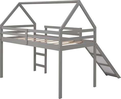 Buy Merax Wood Twin Loft Bed with Slide, House Bed with Slide, Roof and ...