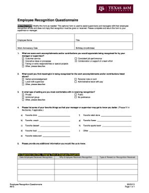 TAMU Employee Recognition Questionnaire 2013-2026 - Fill and Sign ...