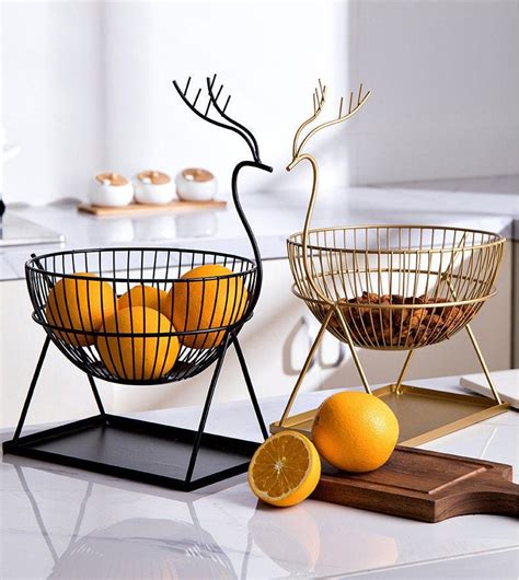 2 Pack Gold Fruit Basket Metal Bowl, Wire Storage Baskets For Fruits ...