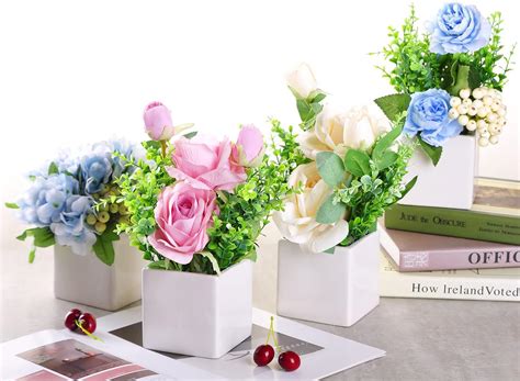 Buy WHJY Artificial Flower with Simple White Ceramic Vase, Faux Fake ...