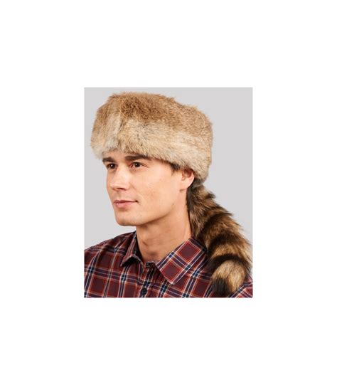 Rabbit Fur Davy Crockett Hat with Raccoon Tail for Men: FurHatWorld.com