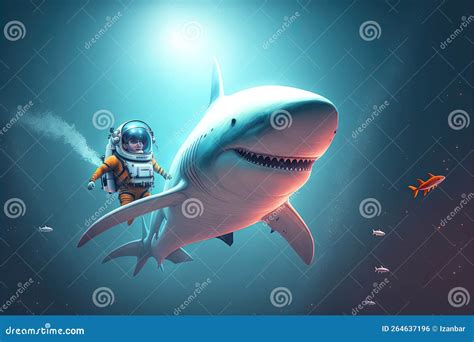 Shark As Astronaut Spaceship in Space Illustration Generative Ai Stock ...