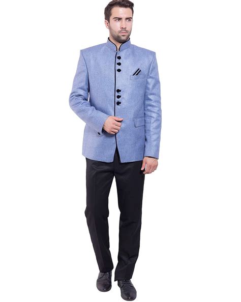 Buy Blue WINTAGE Solid Single-Breasted Blazer with Mandarin Collar | AJIO