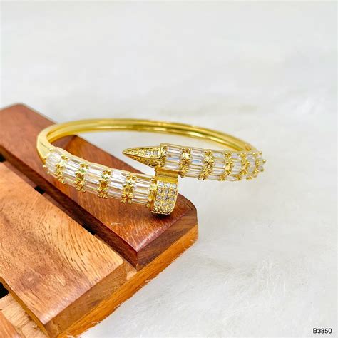 Gothic Nail Baguette CZ 18K Gold Openable Kada Bracelet – ZIVOM