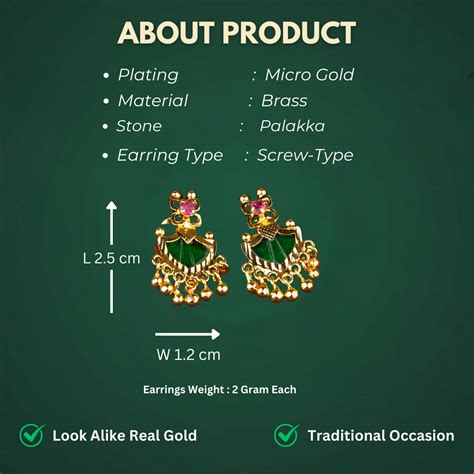 Elegant Palakka Earrings with Golden Balls - Micro Gold Plated Brass ...