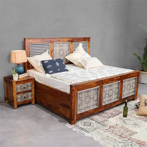 Felice Solid Wood Bed with Hand Painting in Box Storage | Solid Wood ...