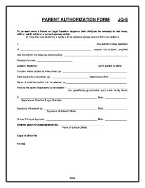 Parent Authorization Form - Fill and Sign Printable Template Online