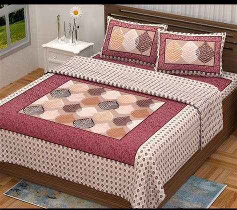 Buy Pure 100% Cotton Double Bed Sheet with 2 Pillow Covers (Bedsheet ...