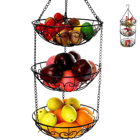 Dicunoy 3-Tier Hanging Fruit Basket, Heavy Duty Wire Baskets for ...