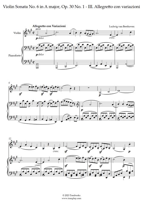 Violin Sonata No. 6 in A major, Op. 30 No. 1 - III. Allegretto con ...