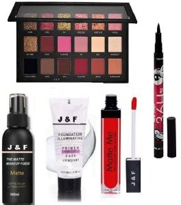 J & F Rose Gold Eyeshadow ,Primer & Fixer ,36 Hrs eyeliner ,Red Liquid ...