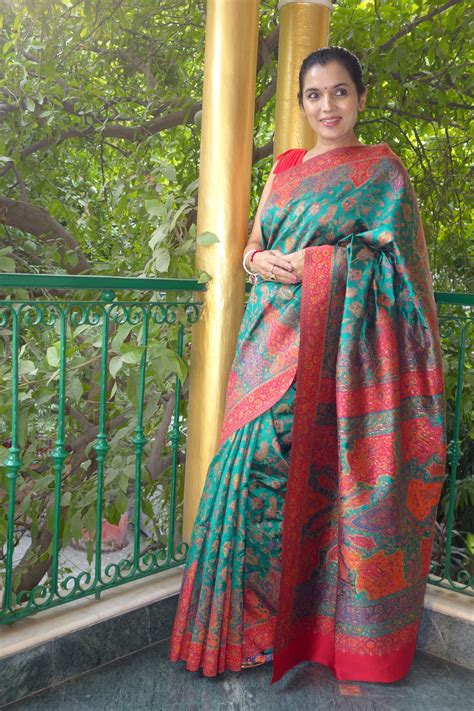 Green Dupioni silk Kani saree – sohumsutras