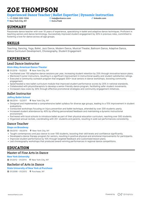 22 Dance Resume Examples & Guide for 2025