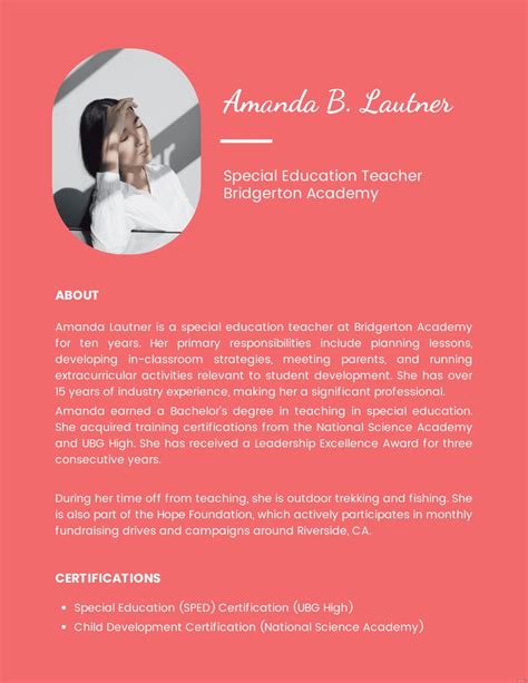 Professional Bio Template For Teacher in Word - Download | Template.net
