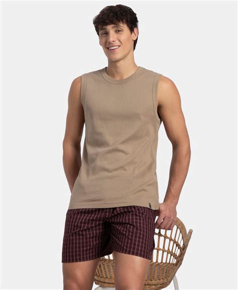 Buy Super Combed Cotton Rib Solid Round Neck Muscle Vest - Desert Taupe ...