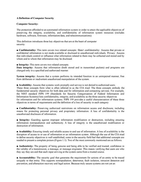 Cryptography - A Definition of Computer Security Computer Security: The ...