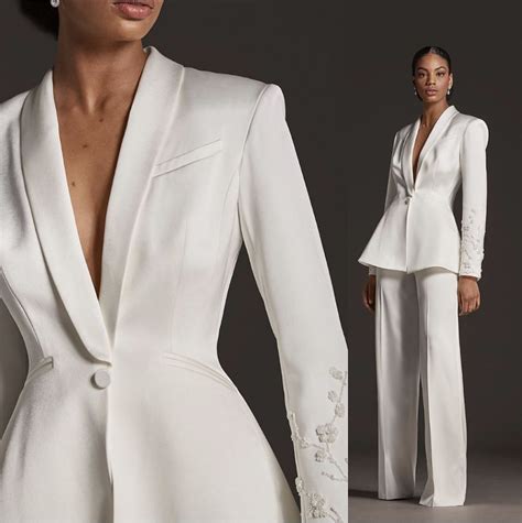 Ivory 3D Flowers Women Suits For Wedding Formal Business Ladies Party ...