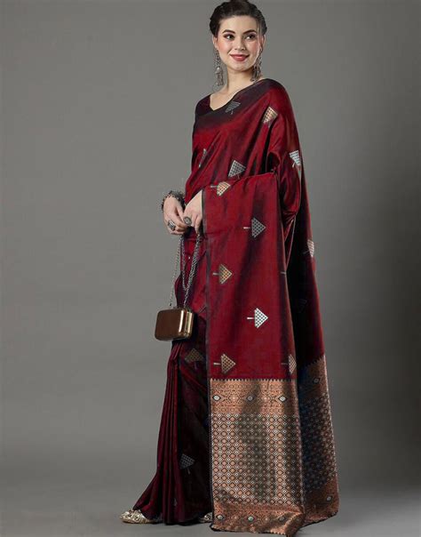 Maroon Banarasi Silk Saree With Weaving Work – Sareewave