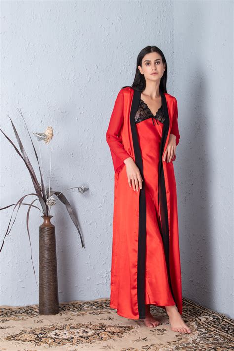 Buy Red Bridal Nightgown Set With Black Accent By Private Lives