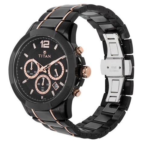 Buy Online Titan Ceramics Black Dial Chrono Stainless Steel and Ceramic ...