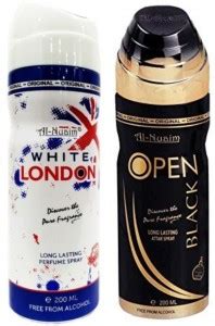 Al Nuaim White London & Open Black No Alcohol Deo Deodorant Spray - For ...