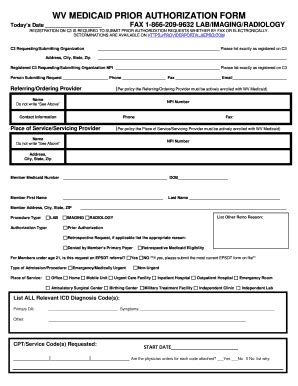 Fillable Online WV MEDICAID PA REQUEST FORM LAB IMAGINING RADIOLOGY NOT ...