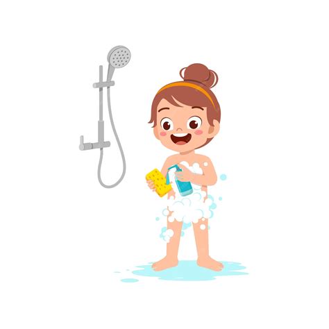 Little kid take a shower and wash body | Premium Vector
