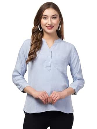 Buy Ri Sign Hub Women Solid Stand Collar Long Sleeve Shirt Casual Loose ...