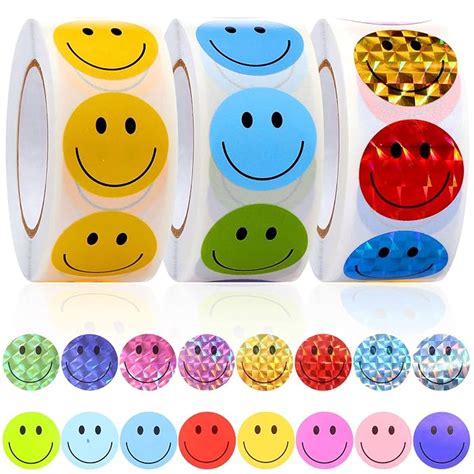 Buy 3 Roll 1500 Pcs Mini Happy Face Stickers Smile Face Small Stickers ...
