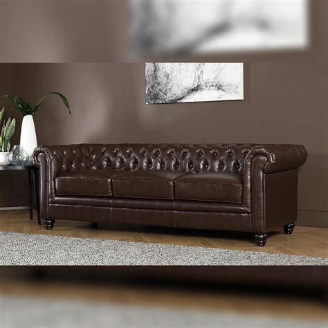 Chesterfield Sofa Set: Chestnut Leatherette 3 Seater Sofa Set – Studio GKW