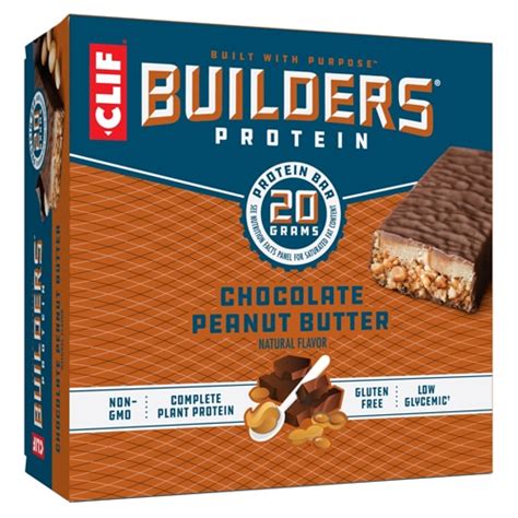 Clif Bar Gluten Free Builders Plant-Based Protein Bars Chocolate Peanut ...