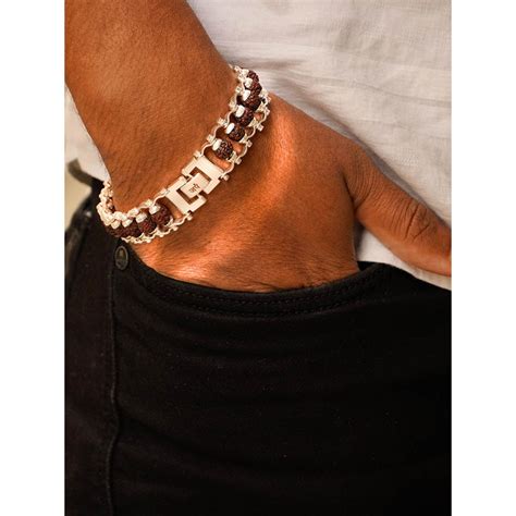 Buy Japam Brown Silver Plated Modern Rudraksha Bracelet Online