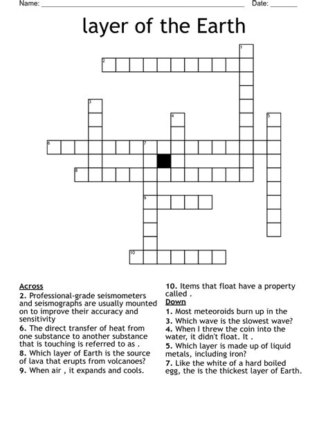 Crossword Puzzle Layers Of The Earth at Adam Grammer blog