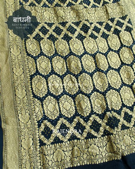 Traditional Khadi Georgette Dark Rama Blue Banarasi Bandhani Saree ...