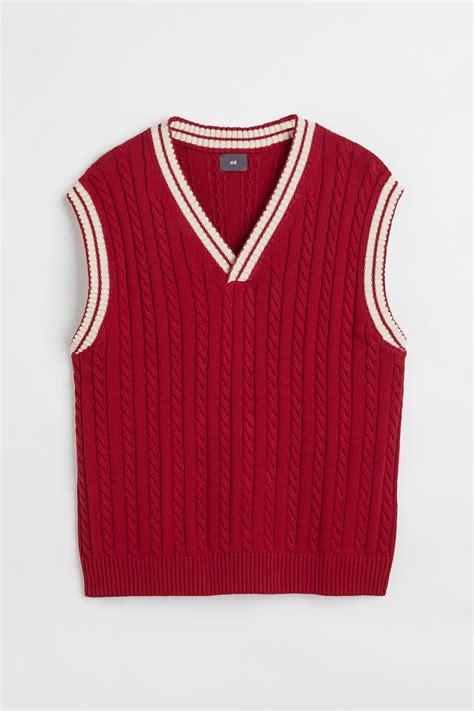 Cable-knit sweater vest - Red - Men | H&M GB