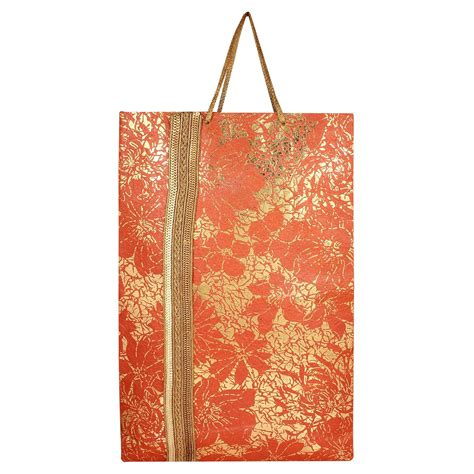 MEHER ARTS Premium Gift Paper Carry Bags-Gold Print On ORANGE Base with ...