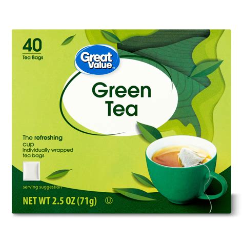 Great Value Green Tea Bags, 2.5 oz, 40 Count, Antioxidant Rich ...