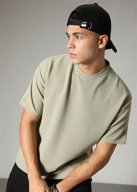 Oversized Pastel Green Plain Textured T-shirt