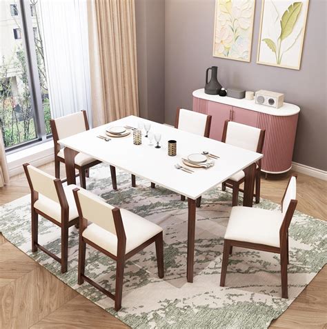 MURALICRAFT Sheesham Wood 57" Dining Table 6 Seater | Marble Finish Six ...