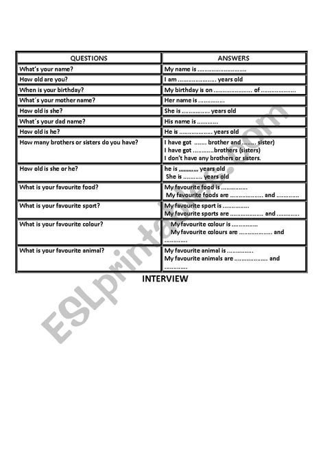ESL Interview Worksheet 的图像结果