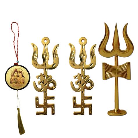 Buy Divya Mantra Combo of 2 Pure Brass Trishul Om Swastika Trishakti ...