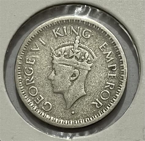 Extremely Rare Silver 1/4 Rupee 1945 Large 5 George VI British India ...